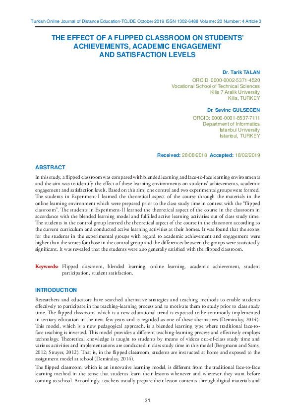 (PDF) The Effect of A Flipped Classroom on Students’ Achievements ...