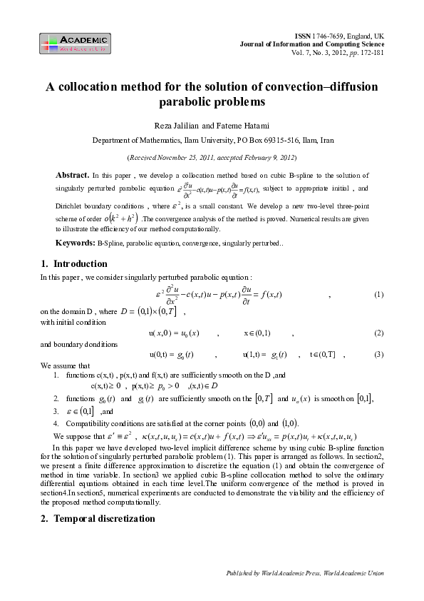 (PDF) A collocation method for the solution of convection – diffusion ...