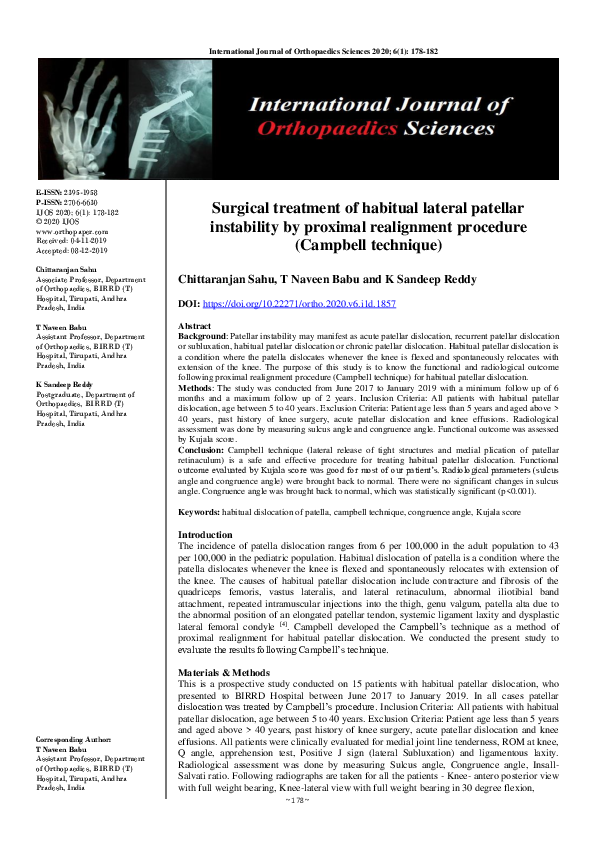 (PDF) Proximal Realignment for Patellar Instability