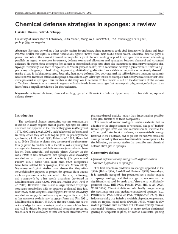 (PDF) Chemical defense strategies in sponges a review Peter Schupp