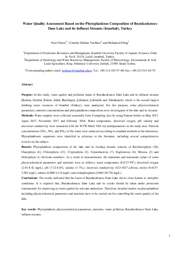 (PDF) Water Quality Assessment Based on the Phytoplankton Composition ...