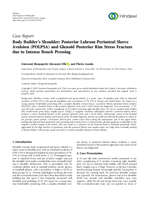 (PDF) Body Builder’s Shoulder: Posterior Labrum Periosteal Sleeve ...