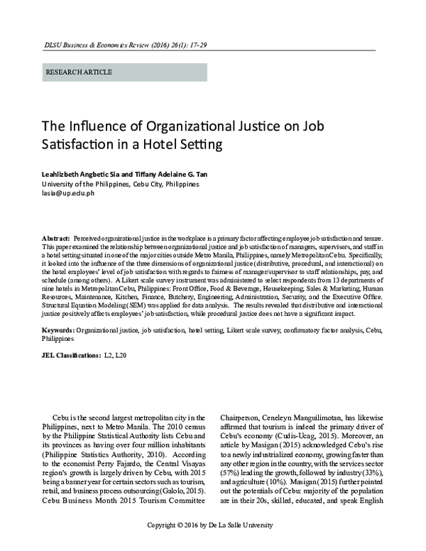 (PDF) The Influence of Organizational Justice on Job Satisfaction in a ...
