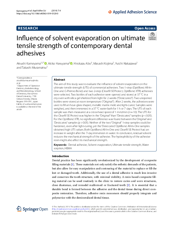 (PDF) Influence of solvent evaporation on ultimate tensile strength of