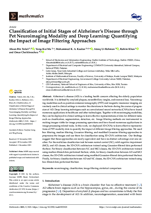 (PDF) Classification of Initial Stages of Alzheimer’s Disease through ...