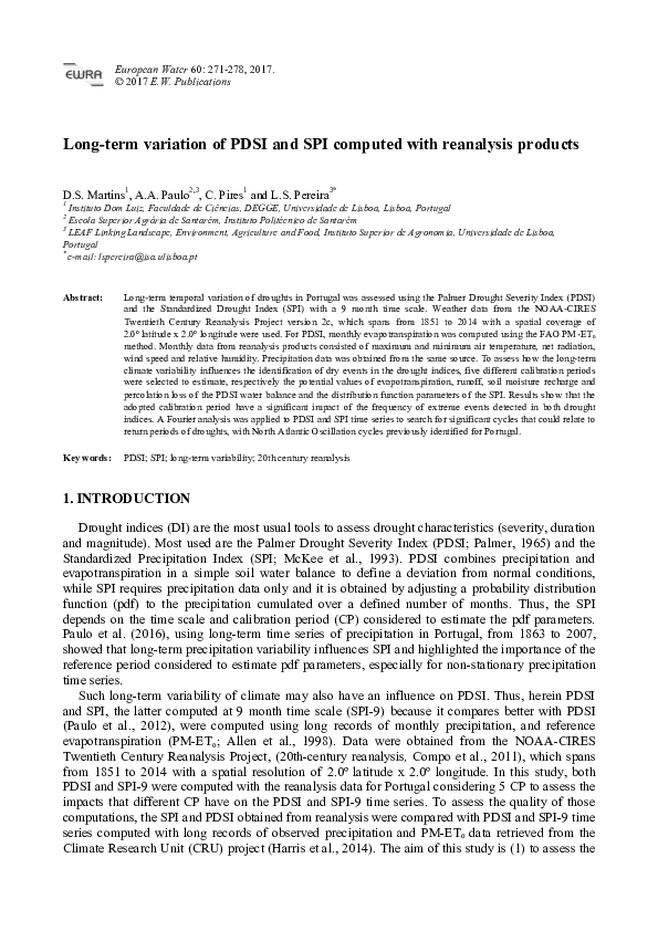 (PDF) Long-term variation of PDSI and SPI computed with reanalysis products