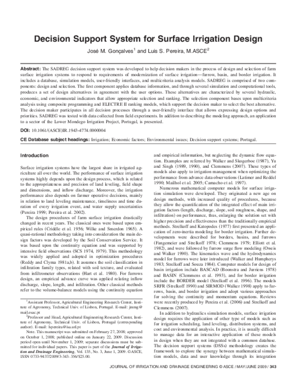 (PDF) Decision Support System for Surface Irrigation Design