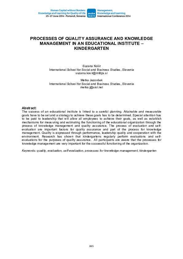 (PDF) Processes of Quality Assurance and Knowledge Management in an ...
