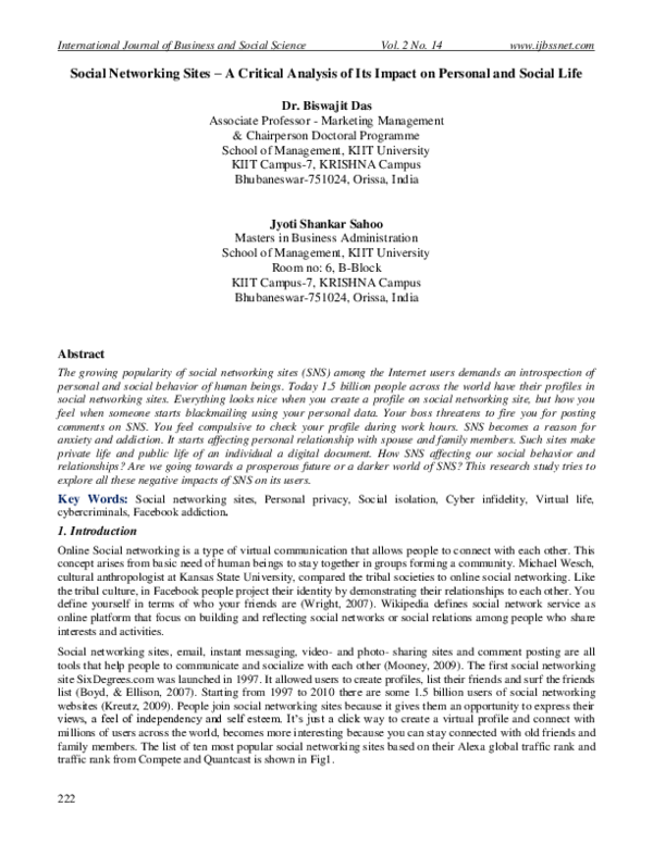 (PDF) Social Networking Sites – A Critical Analysis of Its Impact on ...