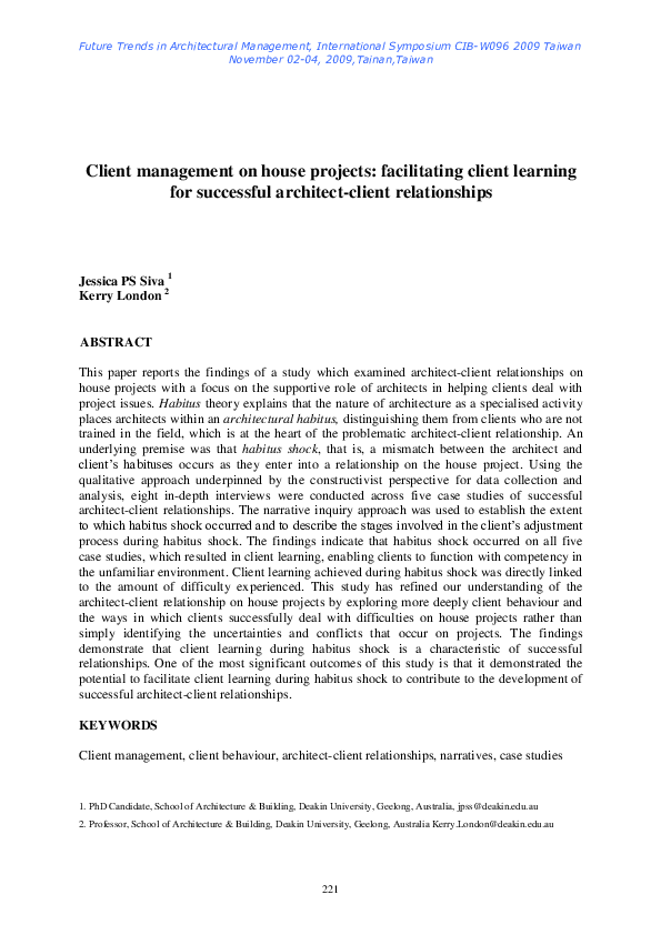 (PDF) Client managment on house projects: faciliating client learning ...