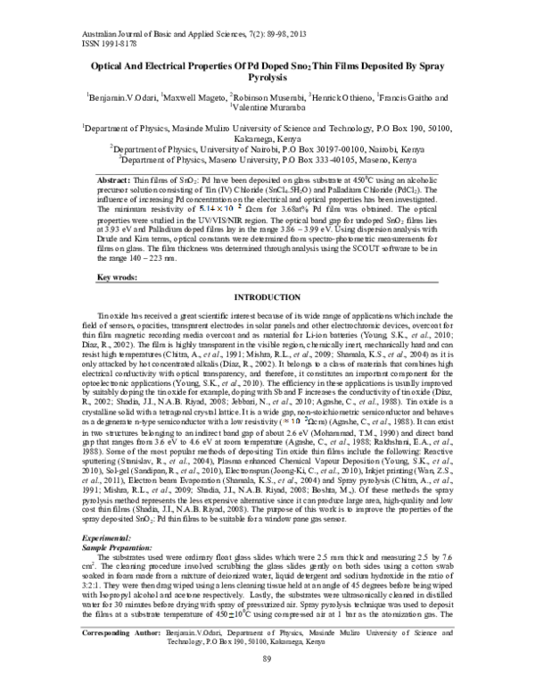 (PDF) Optical And Electrical Properties Of Pd Doped Sno2 Thin Films ...