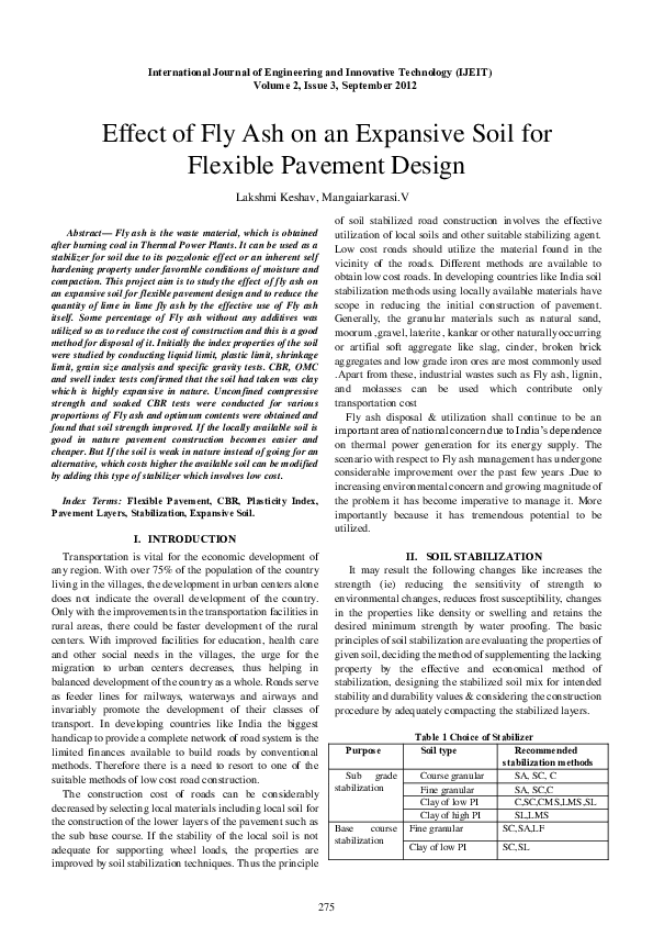 (PDF) Effect of Fly Ash on an Expansive Soil for Flexible Pavement Design