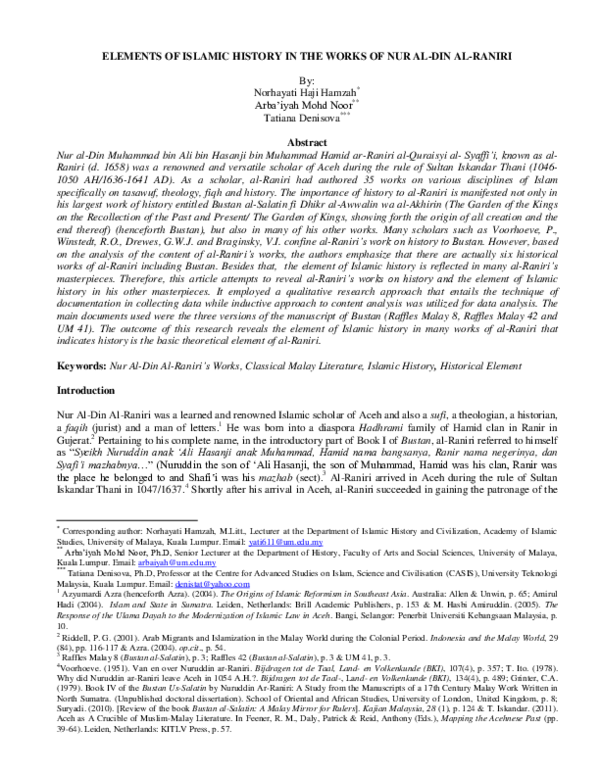 (PDF) Elements of Islamic History in the Works of Nur al-Din al-Raniri