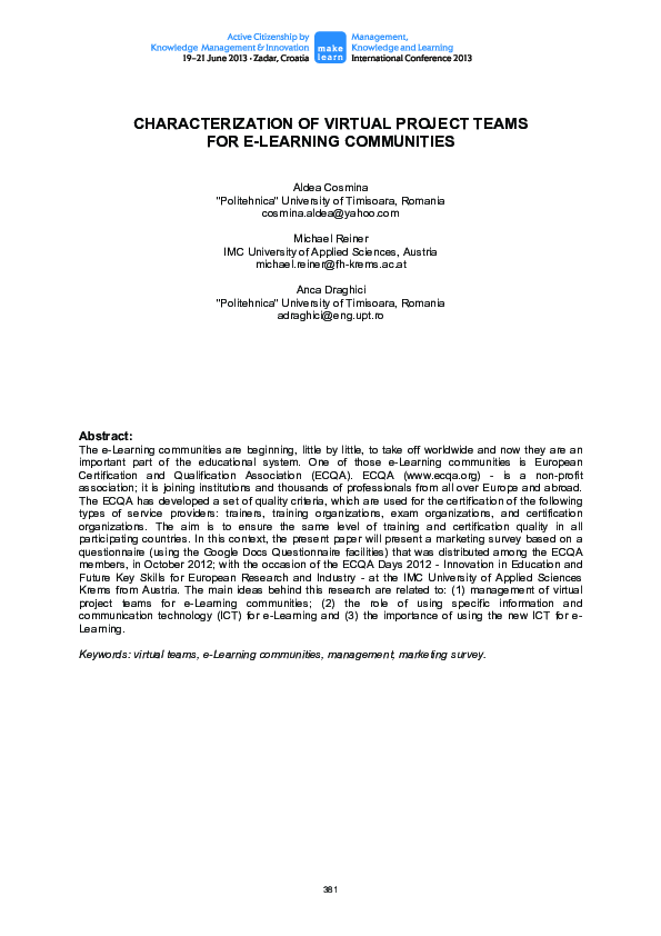 (PDF) Characterization of Virtual Project Teams for E-Learning Communities