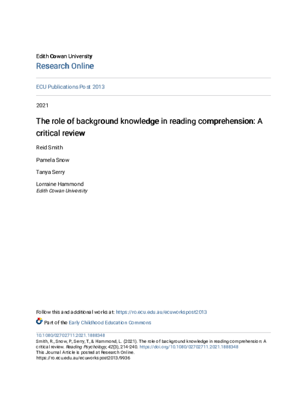 (PDF) The Role of Background Knowledge in Reading Comprehension A Critical Review Lorraine