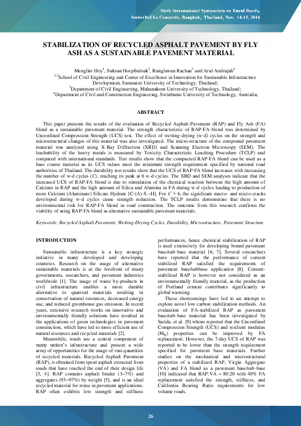 (PDF) Stabilization of recycled asphalt pavement by fly ash as a ...