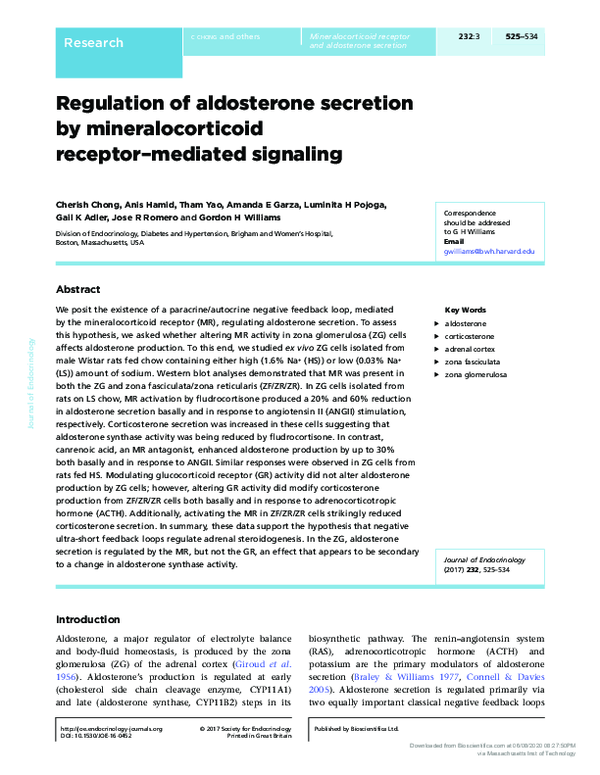 (PDF) Regulation of aldosterone secretion by mineralocorticoid receptor ...