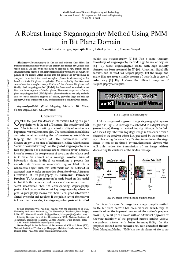 (PDF) A Robust Image Steganography Method Using PMM in Bit Plane Domain