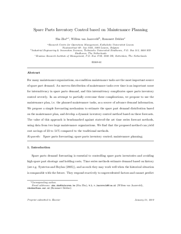 (PDF) Spare Parts Inventory Control based on Maintenance Planning
