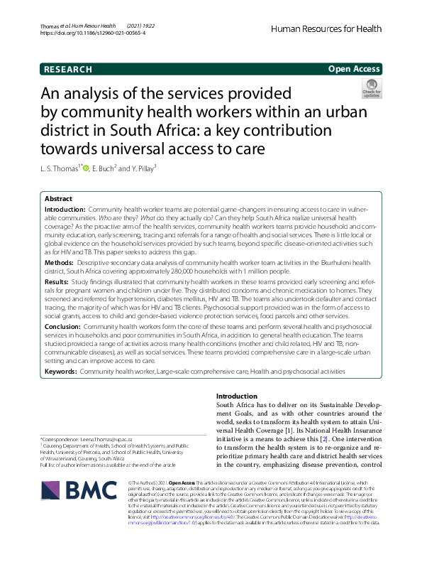 (PDF) An analysis of the services provided by community health workers ...