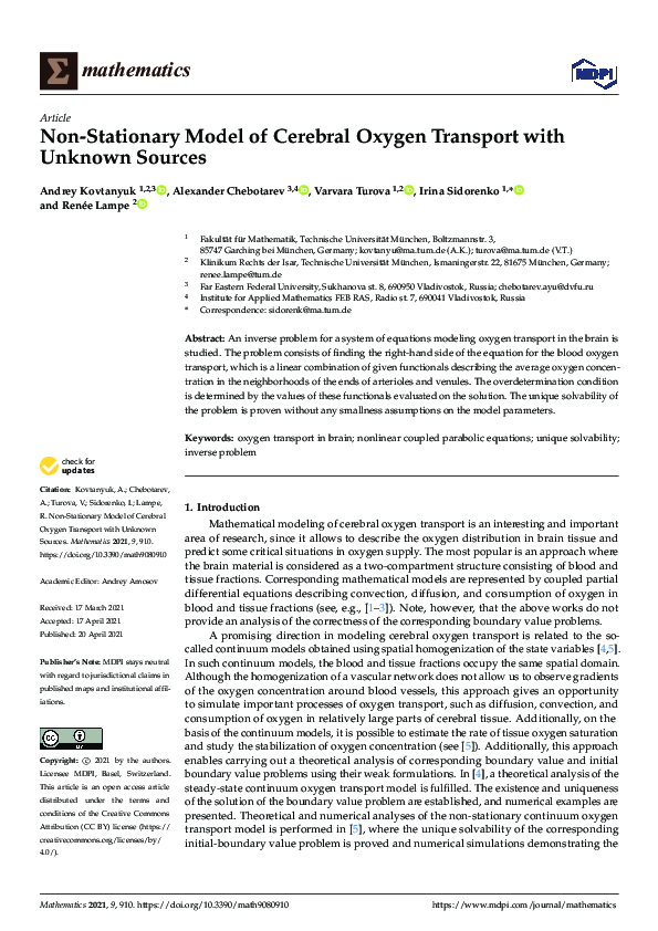 (PDF) Non-Stationary Model of Cerebral Oxygen Transport with Unknown ...
