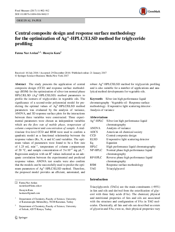 (PDF) Central composite design and response surface methodology for the ...