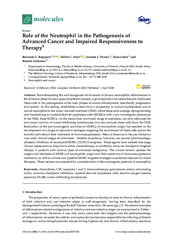 (PDF) Role of the Neutrophil in the Pathogenesis of Advanced Cancer and ...