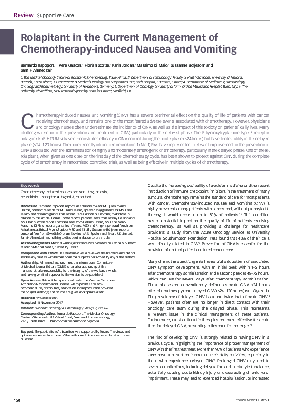 (PDF) Rolapitant in the Current Management of Chemotherapy-induced ...