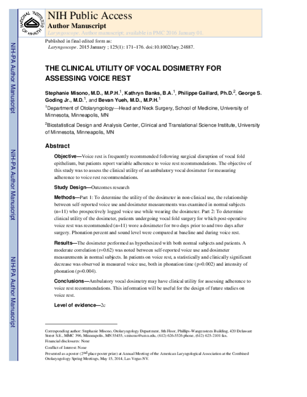 (PDF) The clinical utility of vocal dosimetry for assessing voice rest