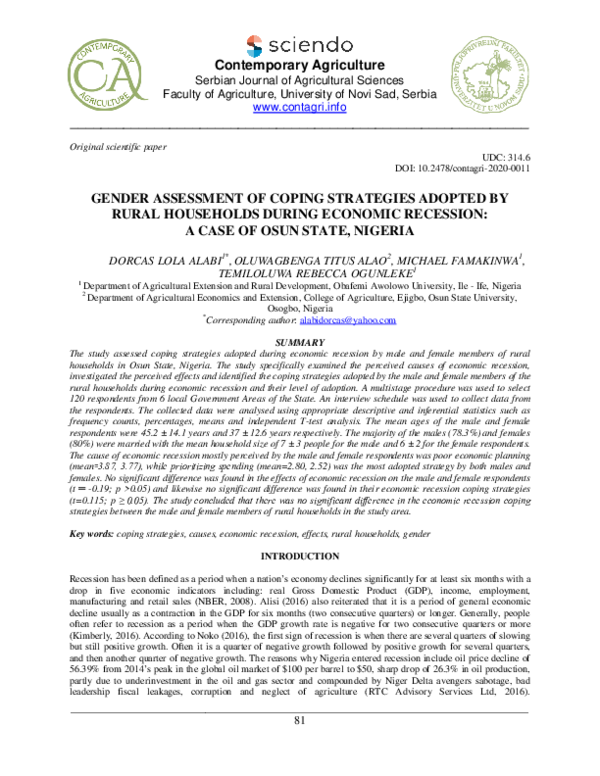 (PDF) Gender Assessment of Coping Strategies Adopted by Rural ...