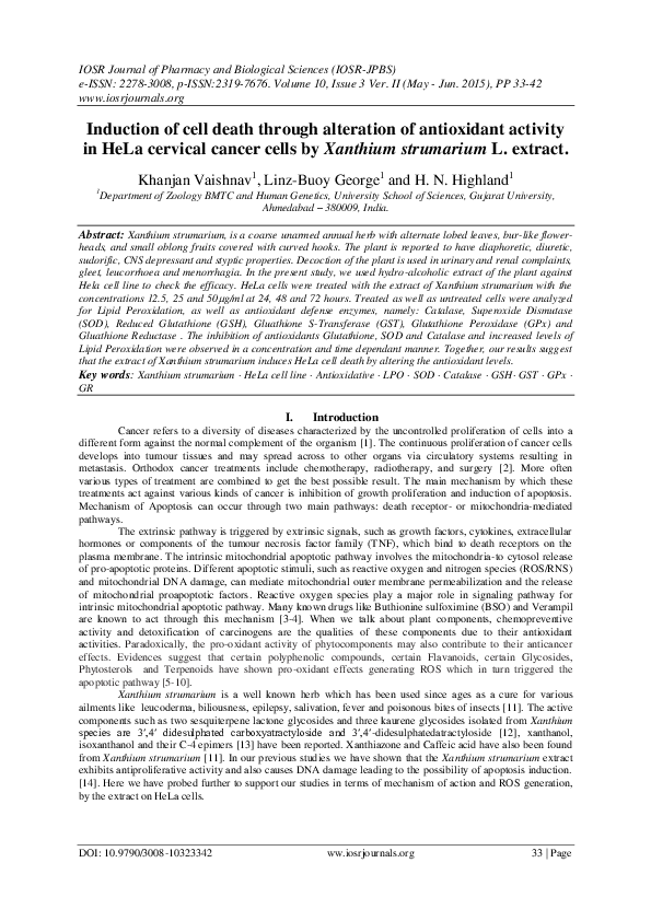 (PDF) Induction of cell death through alteration of antioxidant ...