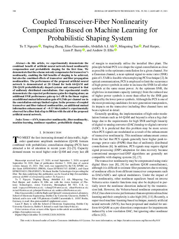 (PDF) Coupled Transceiver-Fiber Nonlinearity Compensation Based on ...