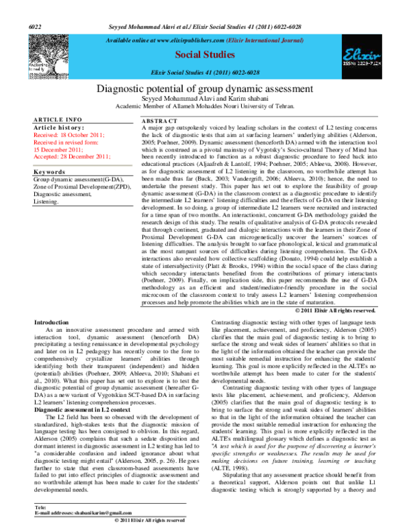 (PDF) Diagnostic potential of group dynamic assessment