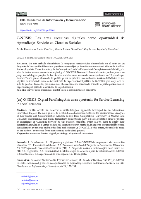  PDF G NESIS Las Artes Esc nicas Digitales Como Oportunidad De Aprendizaje Servicio En 