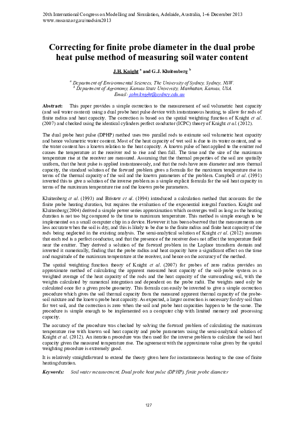 (PDF) Correcting for finite probe diameter in the dual probe heat pulse ...