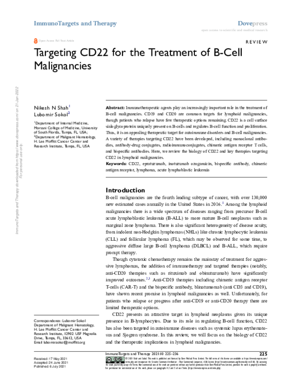 (PDF) Targeting CD22 for the Treatment of B-Cell Malignancies