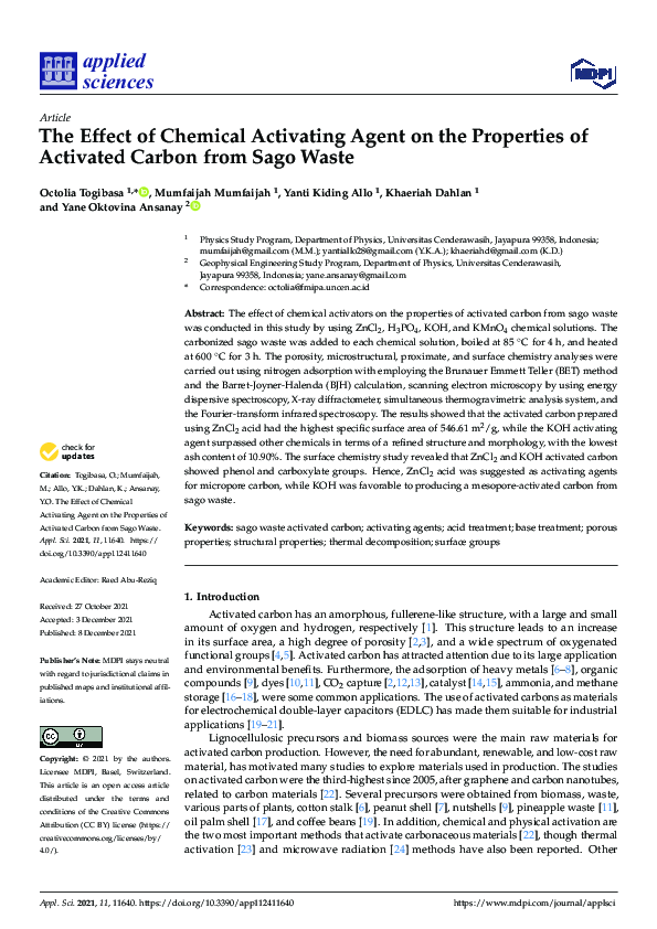 (PDF) The Effect of Chemical Activating Agent on the Properties of ...