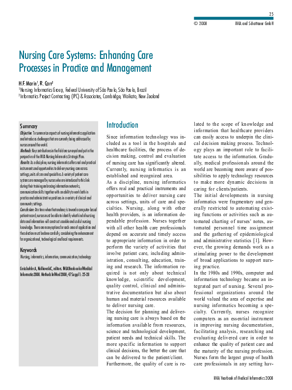 (PDF) Nursing Care Systems: Enhancing Care Processes in Practice and ...
