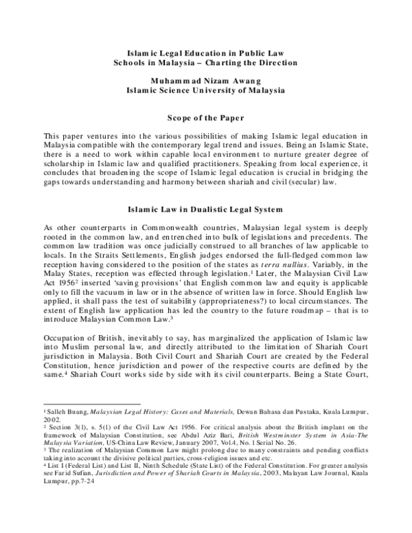 (PDF) Islamic Legal Education in Public Law Schools in Malaysia ...