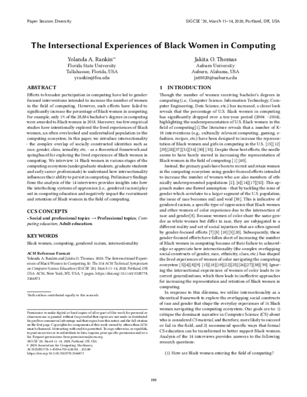 (PDF) The Intersectional Experiences of Black Women in Computing