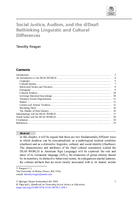 (PDF) Social Justice, Audism, and the d/Deaf: Rethinking Linguistic and ...