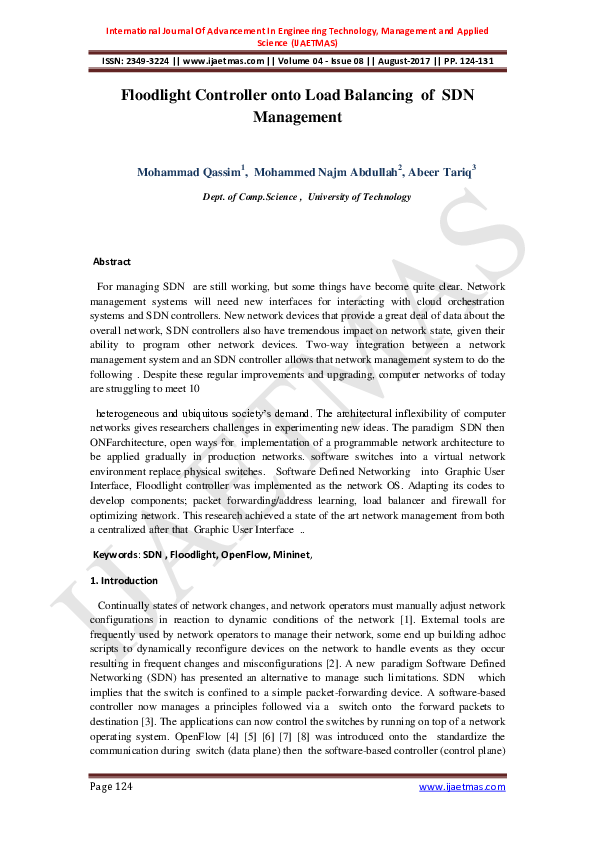 (PDF) Floodlight Controller onto Load Balancing of SDN Management