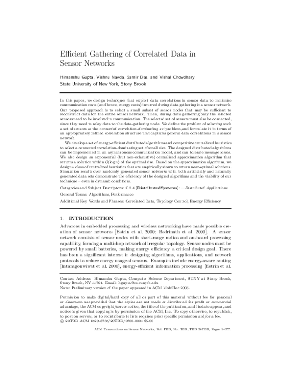 (PDF) Efficient gathering of correlated data in sensor networks