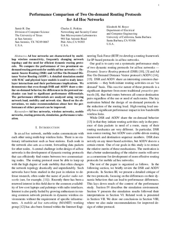 (PDF) Performance comparison of two on-demand routing protocols for ...