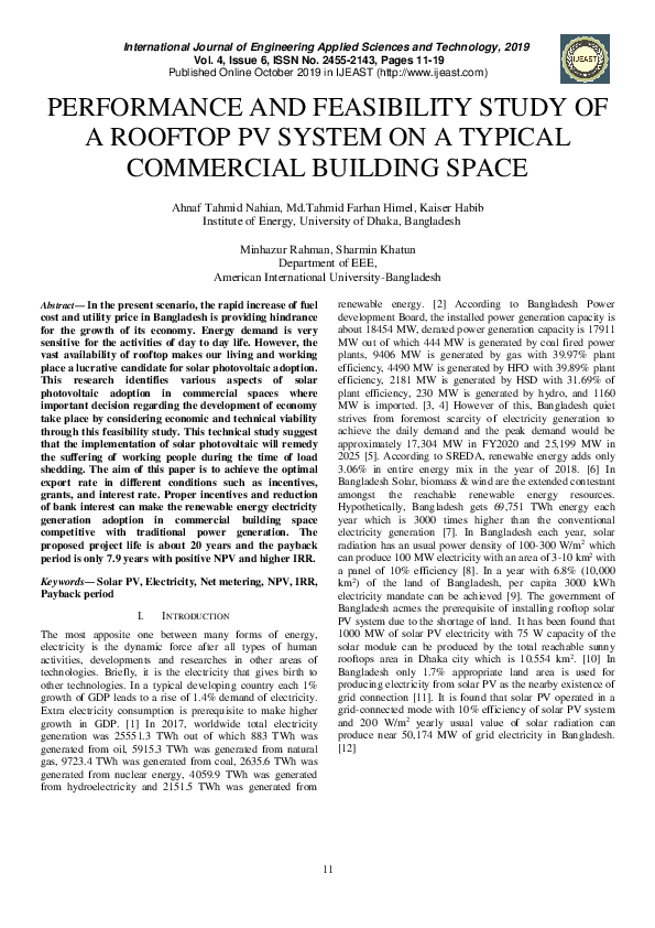 (PDF) Performance and Feasibility Study of a Rooftop PV System on a ...