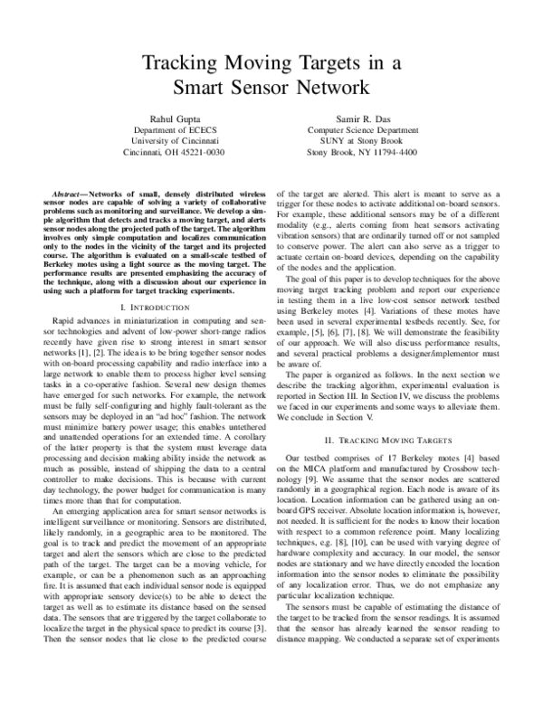 (PDF) Tracking Moving Targets In a Smart Sensor Network