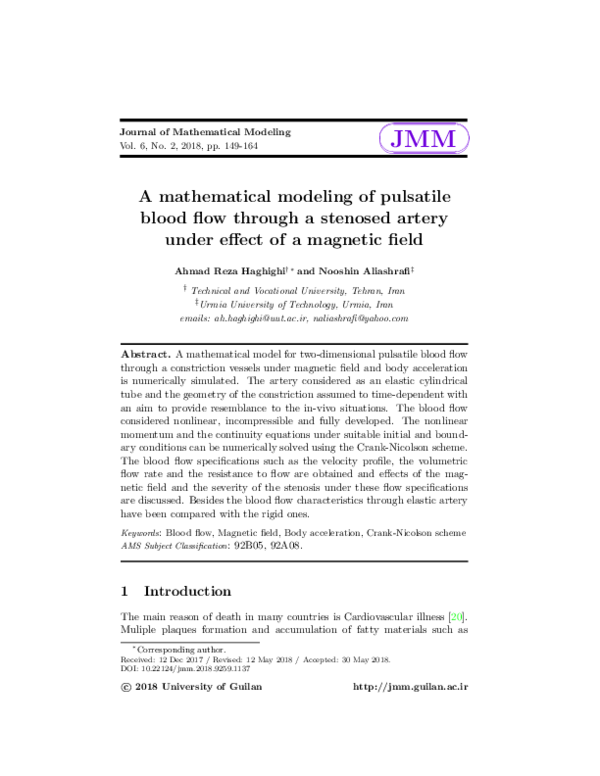 (PDF) A mathematical modeling of pulsatile blood flow through a ...