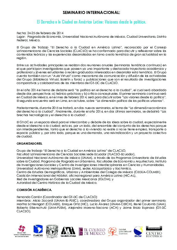 (PDF) El derecho a la ciudad en América Latina. Visiones desde la política