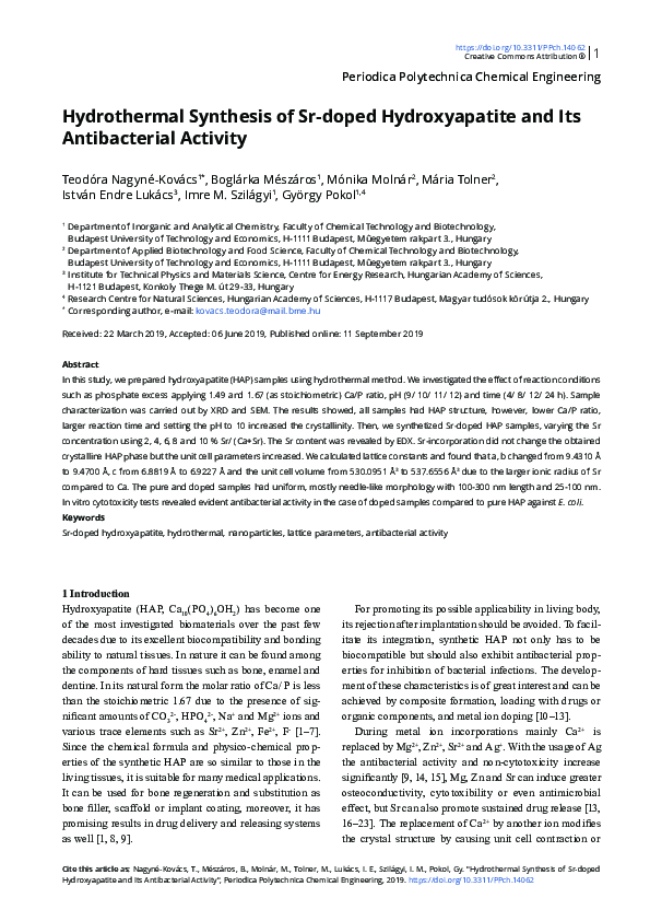 (PDF) Hydrothermal Synthesis of Sr-doped Hydroxyapatite and Its ...