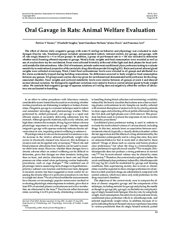 (PDF) Oral gavage in rats: animal welfare evaluation